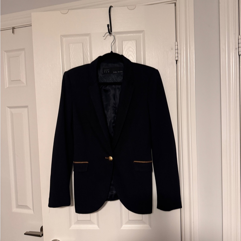 Zara navy blazer with patch sleeves
